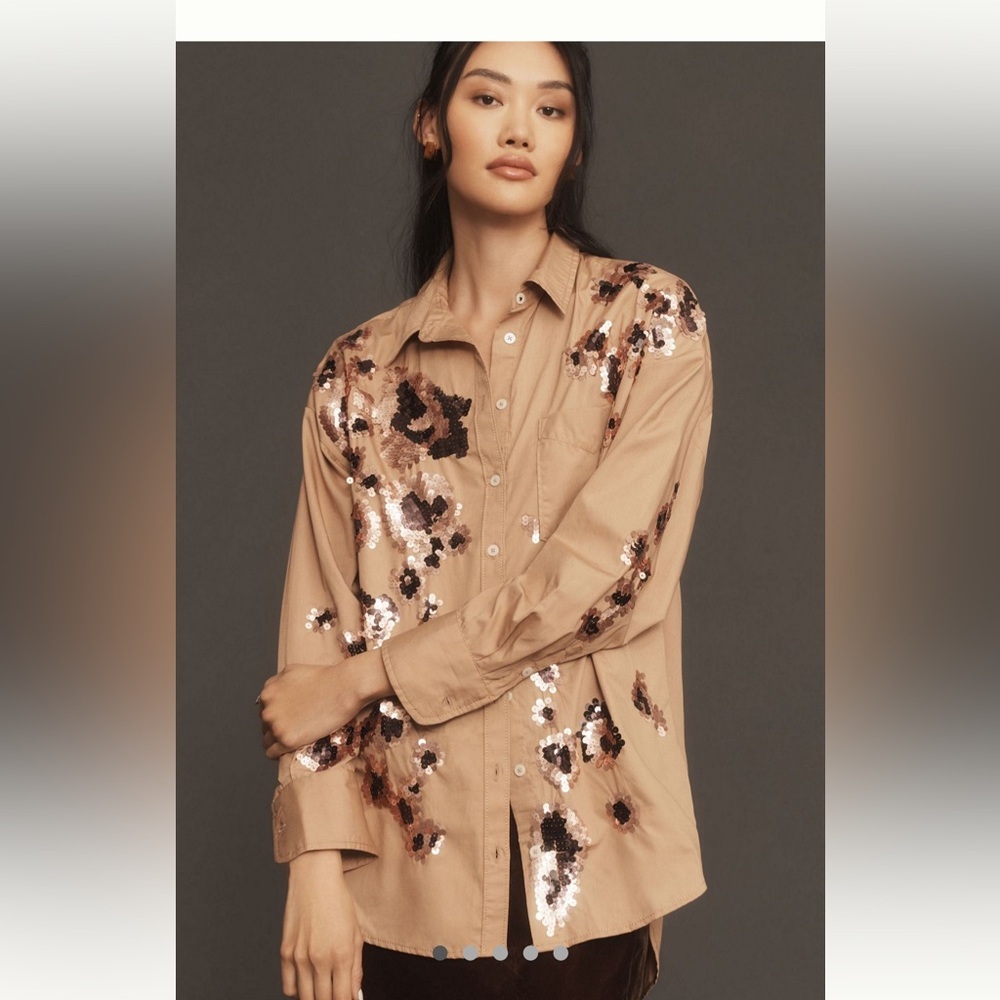 Maeve Tan Sequin Shirt